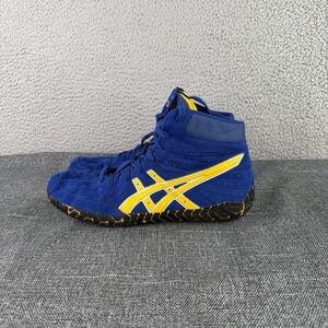 Asics Aggressor 1 Wrestling Shoes Men's Size 12.5 US Blue Yellow Suede J000Y